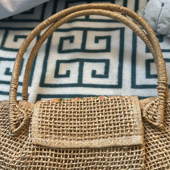 Vintage Embroidered Raffia Handbag - Picture 3 of 5